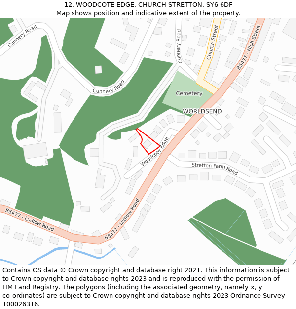 12, WOODCOTE EDGE, CHURCH STRETTON, SY6 6DF: Location map and indicative extent of plot