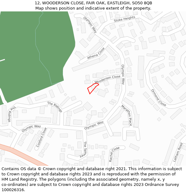 12, WOODERSON CLOSE, FAIR OAK, EASTLEIGH, SO50 8QB: Location map and indicative extent of plot