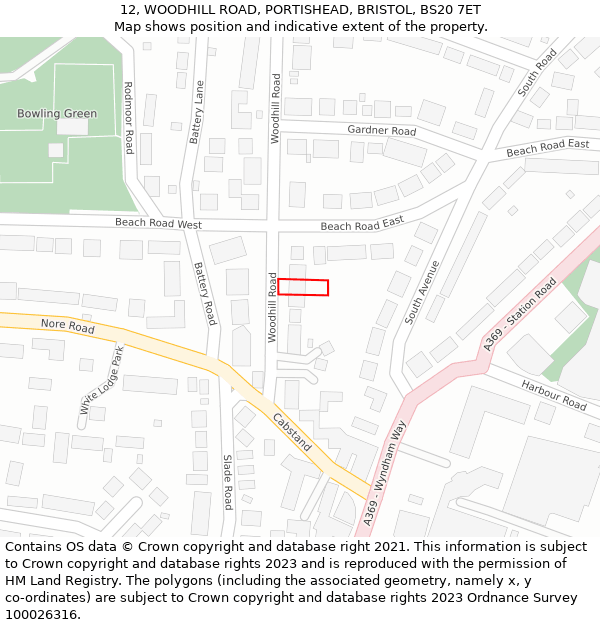 12, WOODHILL ROAD, PORTISHEAD, BRISTOL, BS20 7ET: Location map and indicative extent of plot