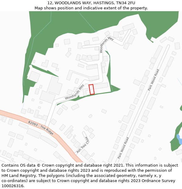 12, WOODLANDS WAY, HASTINGS, TN34 2FU: Location map and indicative extent of plot