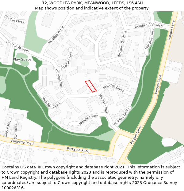 12, WOODLEA PARK, MEANWOOD, LEEDS, LS6 4SH: Location map and indicative extent of plot
