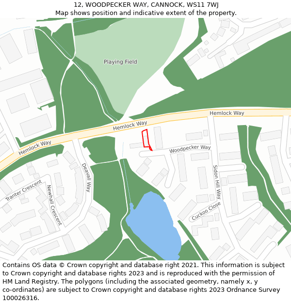 12, WOODPECKER WAY, CANNOCK, WS11 7WJ: Location map and indicative extent of plot