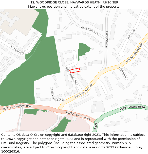 12, WOODRIDGE CLOSE, HAYWARDS HEATH, RH16 3EP: Location map and indicative extent of plot