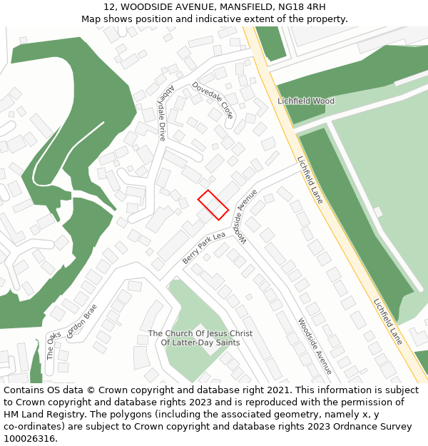 12, WOODSIDE AVENUE, MANSFIELD, NG18 4RH: Location map and indicative extent of plot