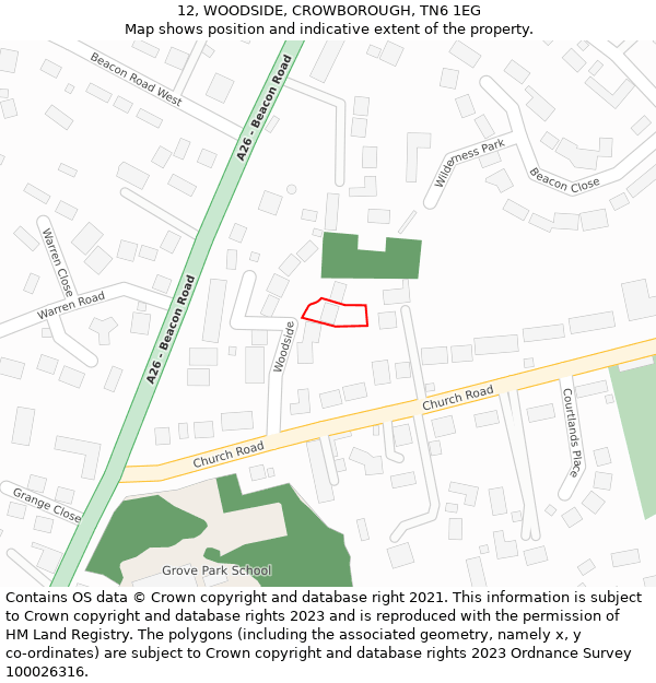 12, WOODSIDE, CROWBOROUGH, TN6 1EG: Location map and indicative extent of plot