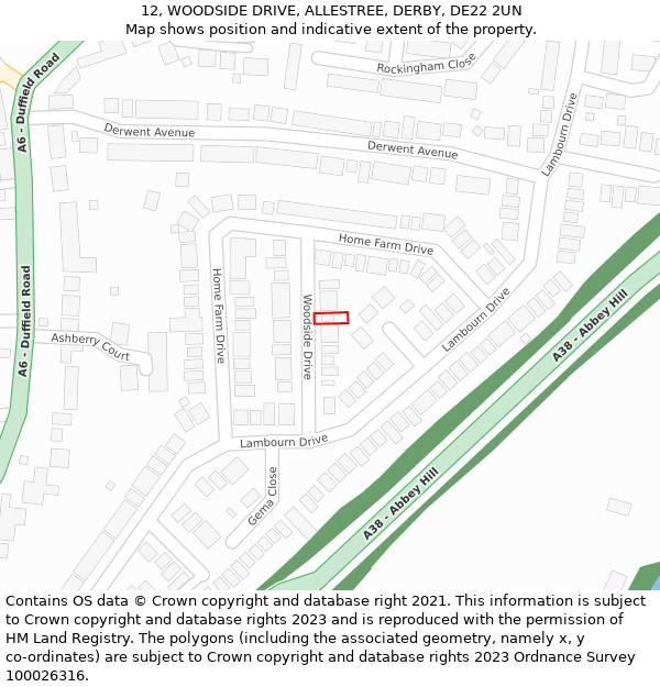 12, WOODSIDE DRIVE, ALLESTREE, DERBY, DE22 2UN: Location map and indicative extent of plot