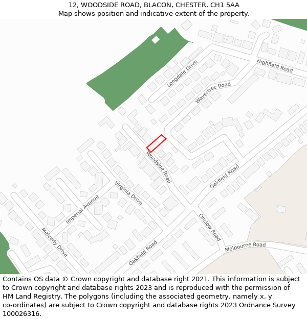 12, WOODSIDE ROAD, BLACON, CHESTER, CH1 5AA: Location map and indicative extent of plot