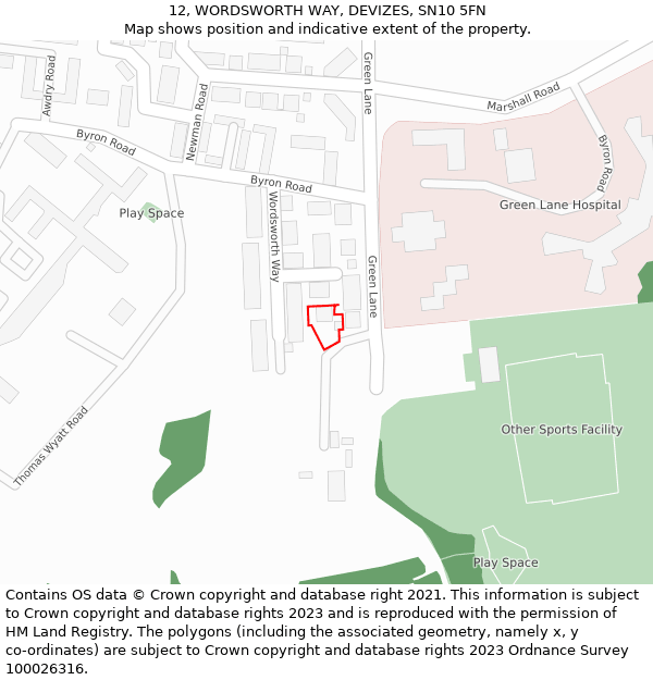 12, WORDSWORTH WAY, DEVIZES, SN10 5FN: Location map and indicative extent of plot