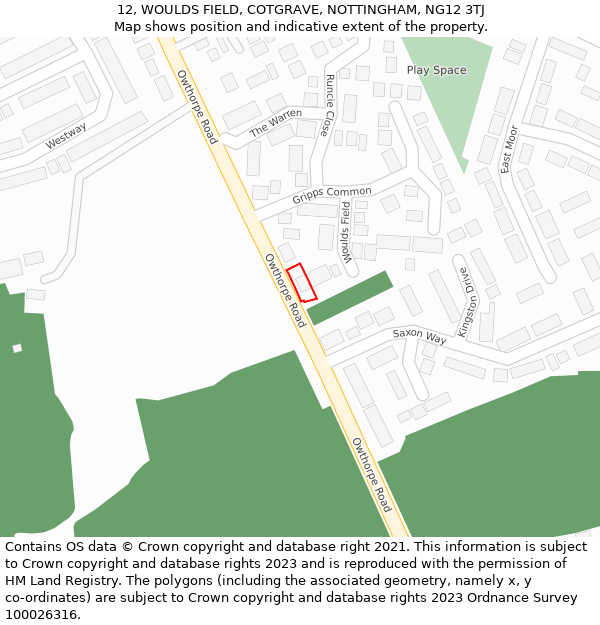 12, WOULDS FIELD, COTGRAVE, NOTTINGHAM, NG12 3TJ: Location map and indicative extent of plot