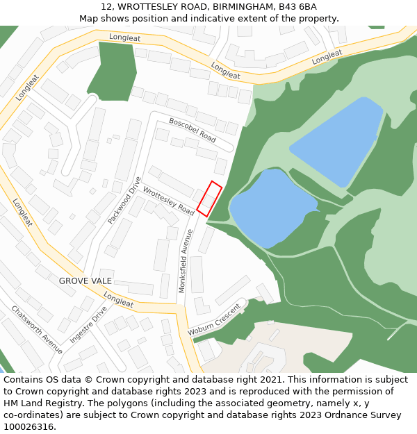 12, WROTTESLEY ROAD, BIRMINGHAM, B43 6BA: Location map and indicative extent of plot
