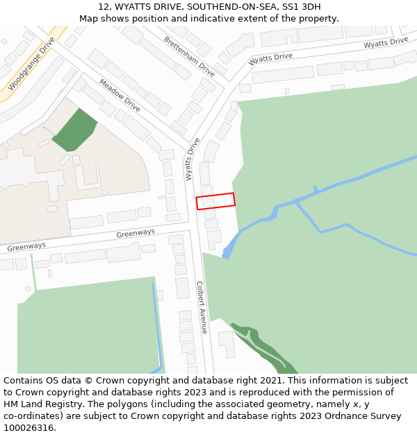 12, WYATTS DRIVE, SOUTHEND-ON-SEA, SS1 3DH: Location map and indicative extent of plot