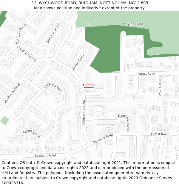 12, WYCHWOOD ROAD, BINGHAM, NOTTINGHAM, NG13 8SB: Location map and indicative extent of plot