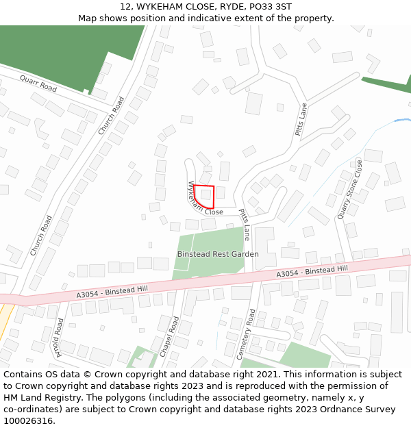 12, WYKEHAM CLOSE, RYDE, PO33 3ST: Location map and indicative extent of plot
