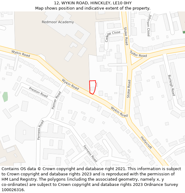 12, WYKIN ROAD, HINCKLEY, LE10 0HY: Location map and indicative extent of plot