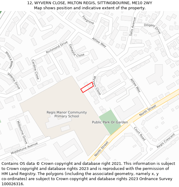 12, WYVERN CLOSE, MILTON REGIS, SITTINGBOURNE, ME10 2WY: Location map and indicative extent of plot