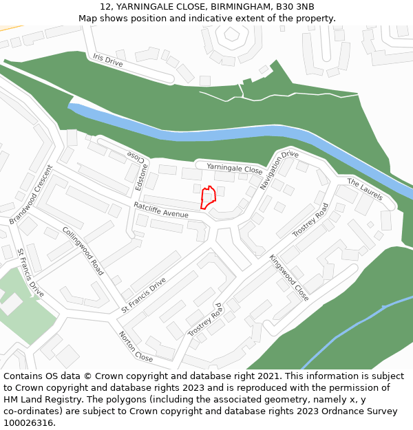 12, YARNINGALE CLOSE, BIRMINGHAM, B30 3NB: Location map and indicative extent of plot