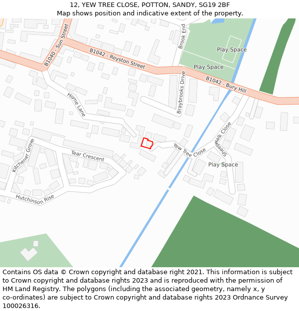 12, YEW TREE CLOSE, POTTON, SANDY, SG19 2BF: Location map and indicative extent of plot