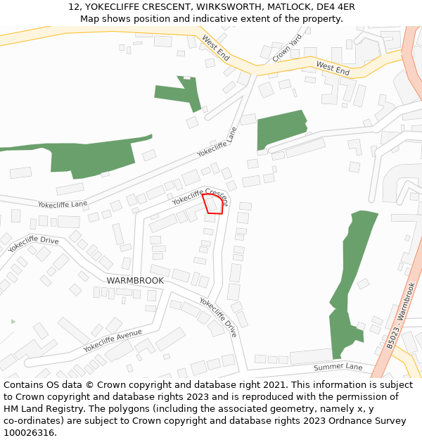 12, YOKECLIFFE CRESCENT, WIRKSWORTH, MATLOCK, DE4 4ER: Location map and indicative extent of plot