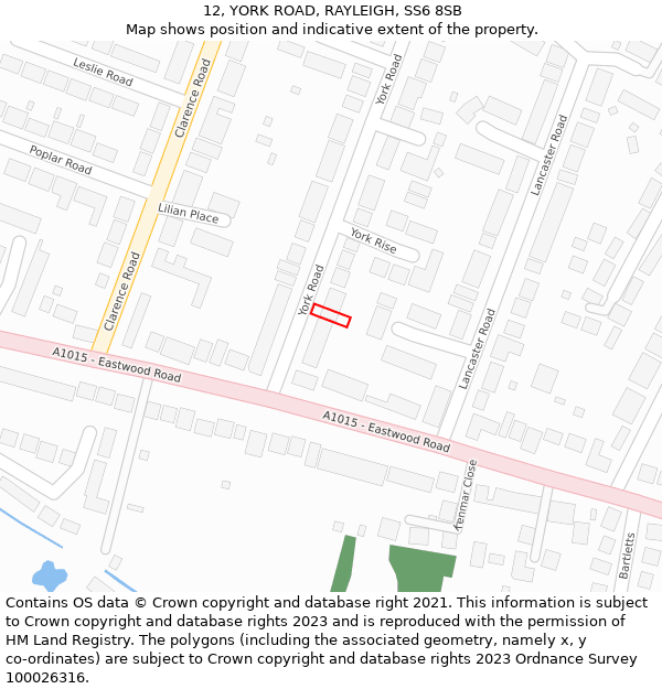 12, YORK ROAD, RAYLEIGH, SS6 8SB: Location map and indicative extent of plot