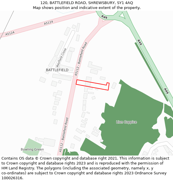 120, BATTLEFIELD ROAD, SHREWSBURY, SY1 4AQ: Location map and indicative extent of plot