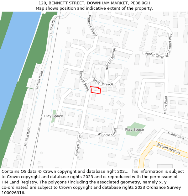 120, BENNETT STREET, DOWNHAM MARKET, PE38 9GH: Location map and indicative extent of plot
