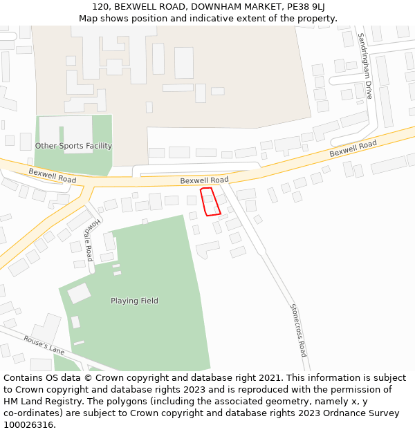 120, BEXWELL ROAD, DOWNHAM MARKET, PE38 9LJ: Location map and indicative extent of plot