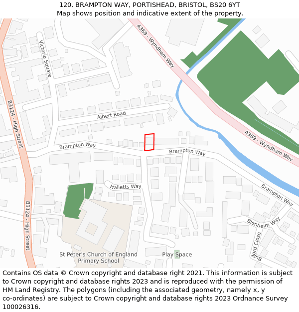 120, BRAMPTON WAY, PORTISHEAD, BRISTOL, BS20 6YT: Location map and indicative extent of plot