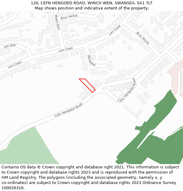 120, CEFN HENGOED ROAD, WINCH WEN, SWANSEA, SA1 7LT: Location map and indicative extent of plot