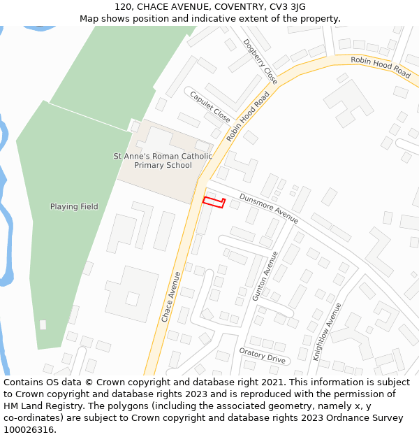 120, CHACE AVENUE, COVENTRY, CV3 3JG: Location map and indicative extent of plot