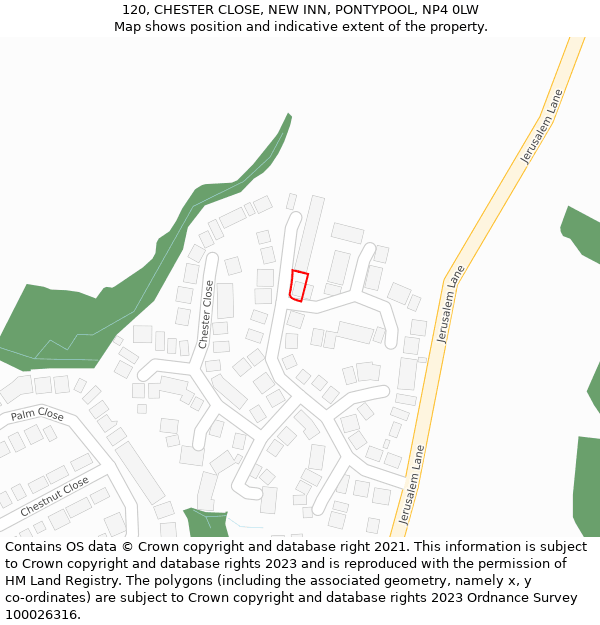 120, CHESTER CLOSE, NEW INN, PONTYPOOL, NP4 0LW: Location map and indicative extent of plot