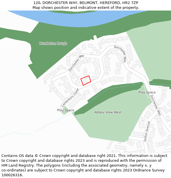 120, DORCHESTER WAY, BELMONT, HEREFORD, HR2 7ZP: Location map and indicative extent of plot