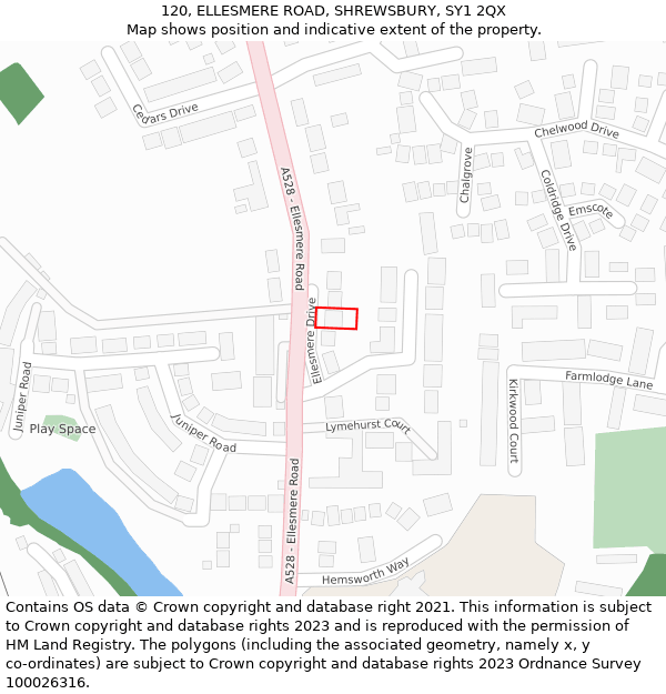 120, ELLESMERE ROAD, SHREWSBURY, SY1 2QX: Location map and indicative extent of plot