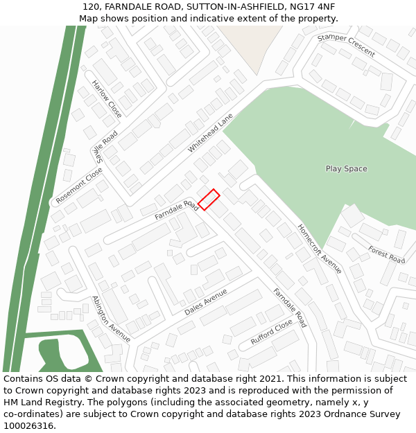 120, FARNDALE ROAD, SUTTON-IN-ASHFIELD, NG17 4NF: Location map and indicative extent of plot