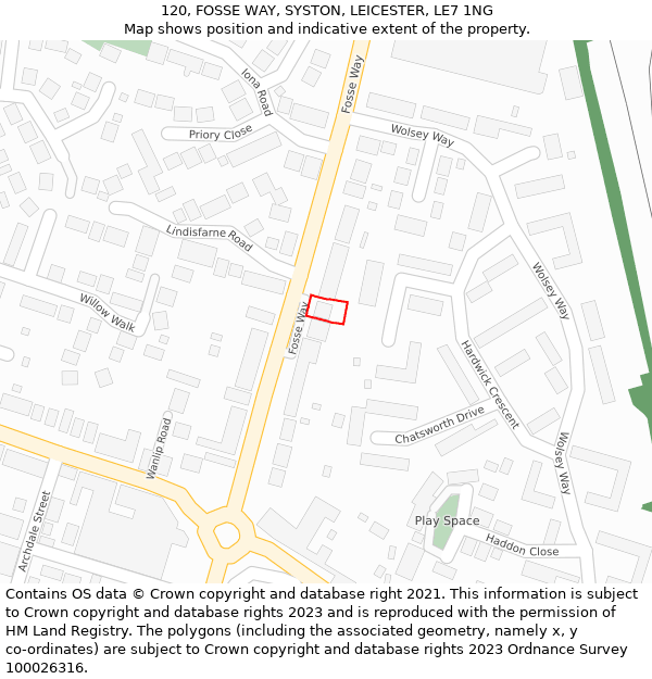 120, FOSSE WAY, SYSTON, LEICESTER, LE7 1NG: Location map and indicative extent of plot