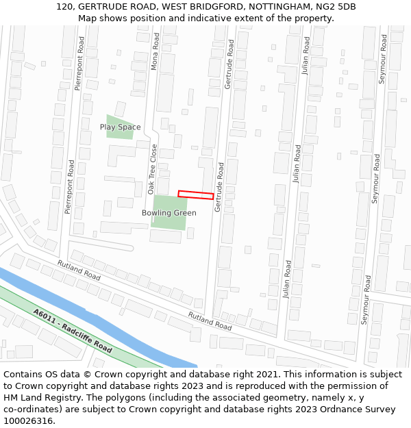 120, GERTRUDE ROAD, WEST BRIDGFORD, NOTTINGHAM, NG2 5DB: Location map and indicative extent of plot