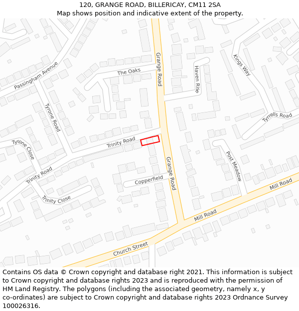 120, GRANGE ROAD, BILLERICAY, CM11 2SA: Location map and indicative extent of plot