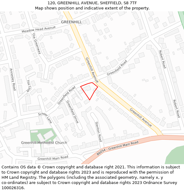 120, GREENHILL AVENUE, SHEFFIELD, S8 7TF: Location map and indicative extent of plot