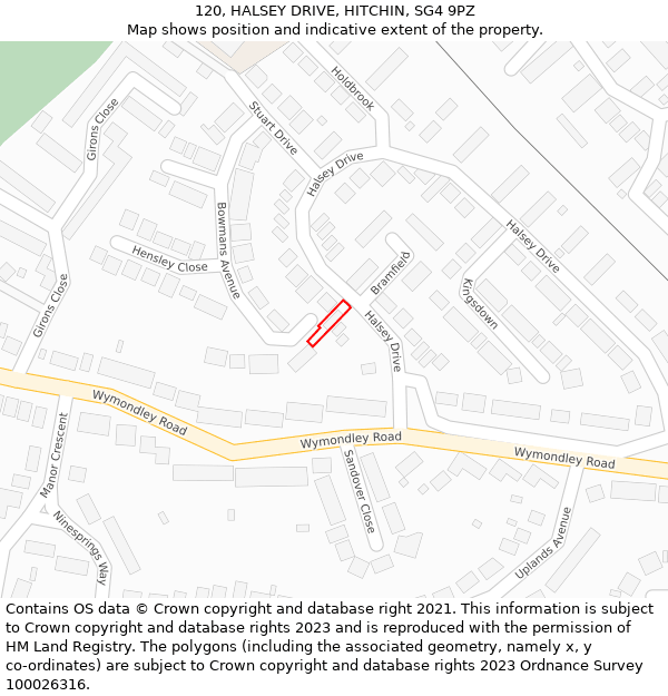 120, HALSEY DRIVE, HITCHIN, SG4 9PZ: Location map and indicative extent of plot