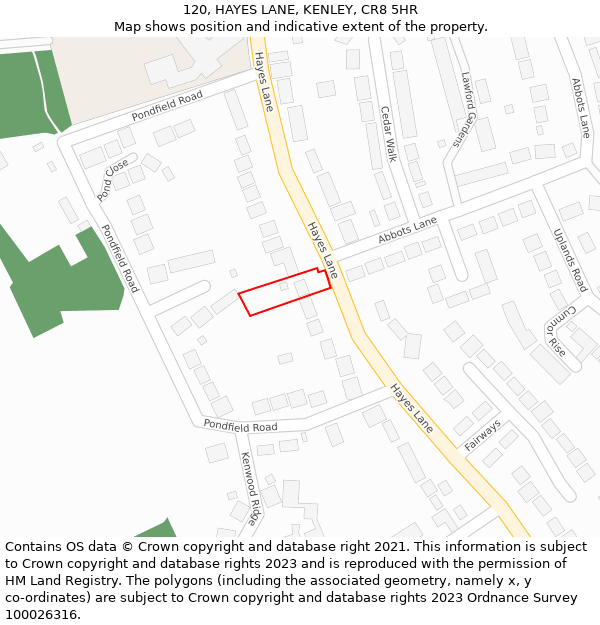 120, HAYES LANE, KENLEY, CR8 5HR: Location map and indicative extent of plot