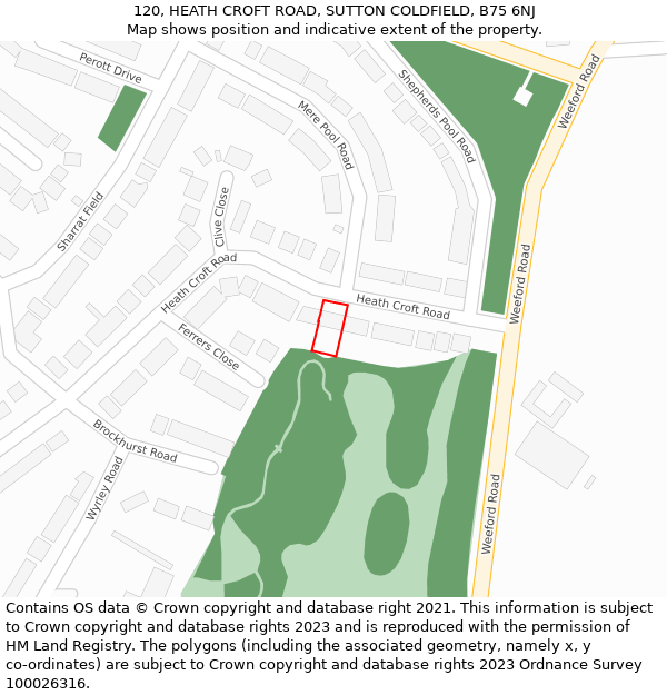 120, HEATH CROFT ROAD, SUTTON COLDFIELD, B75 6NJ: Location map and indicative extent of plot