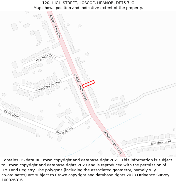 120, HIGH STREET, LOSCOE, HEANOR, DE75 7LG: Location map and indicative extent of plot