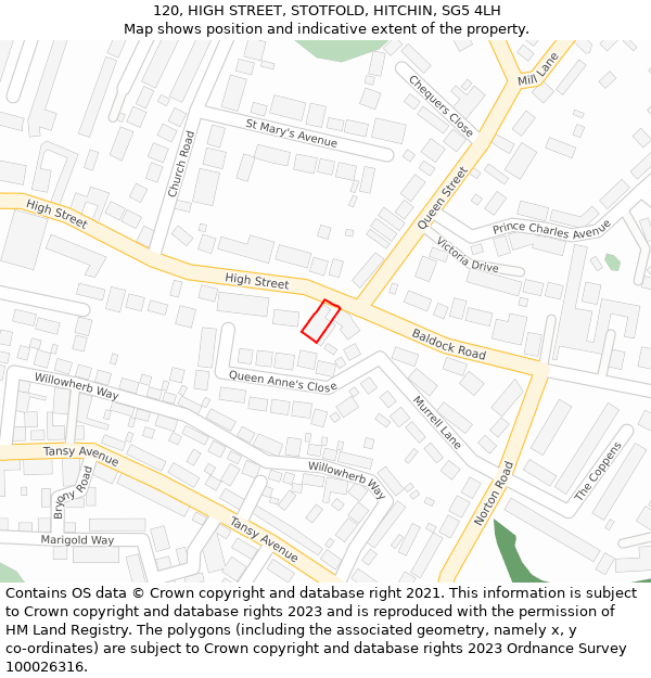 120, HIGH STREET, STOTFOLD, HITCHIN, SG5 4LH: Location map and indicative extent of plot