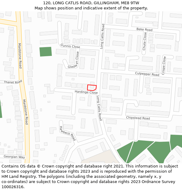 120, LONG CATLIS ROAD, GILLINGHAM, ME8 9TW: Location map and indicative extent of plot