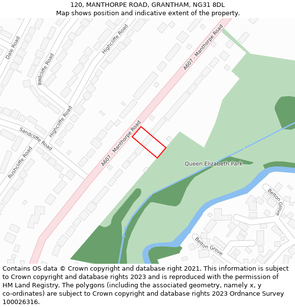 120, MANTHORPE ROAD, GRANTHAM, NG31 8DL: Location map and indicative extent of plot