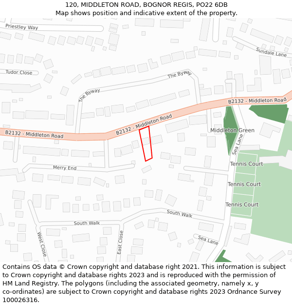 120, MIDDLETON ROAD, BOGNOR REGIS, PO22 6DB: Location map and indicative extent of plot