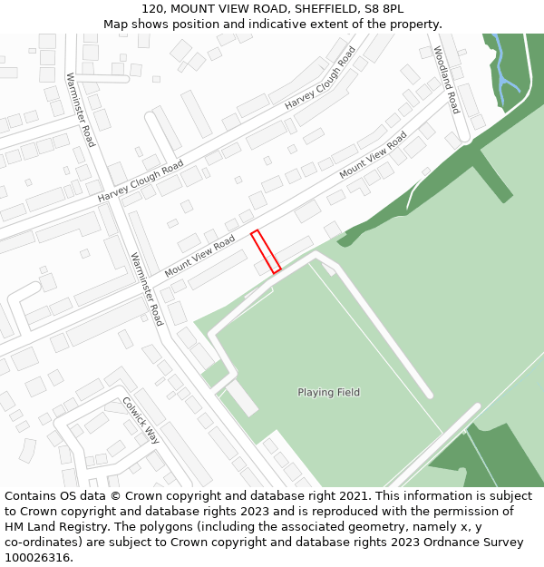 120, MOUNT VIEW ROAD, SHEFFIELD, S8 8PL: Location map and indicative extent of plot