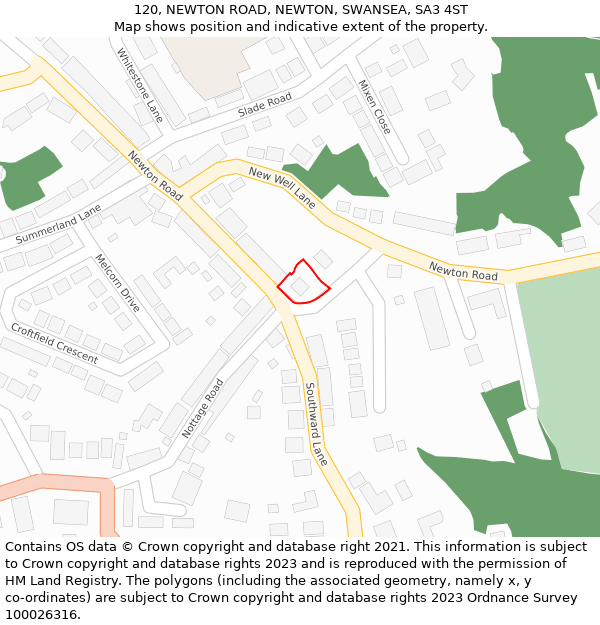 120, NEWTON ROAD, NEWTON, SWANSEA, SA3 4ST: Location map and indicative extent of plot