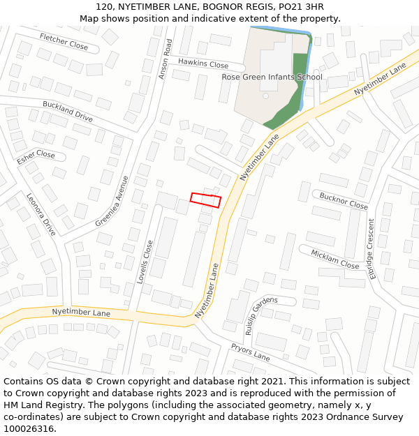 120, NYETIMBER LANE, BOGNOR REGIS, PO21 3HR: Location map and indicative extent of plot