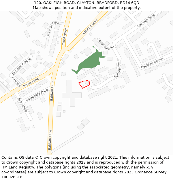 120, OAKLEIGH ROAD, CLAYTON, BRADFORD, BD14 6QD: Location map and indicative extent of plot