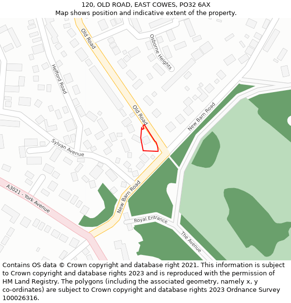 120, OLD ROAD, EAST COWES, PO32 6AX: Location map and indicative extent of plot